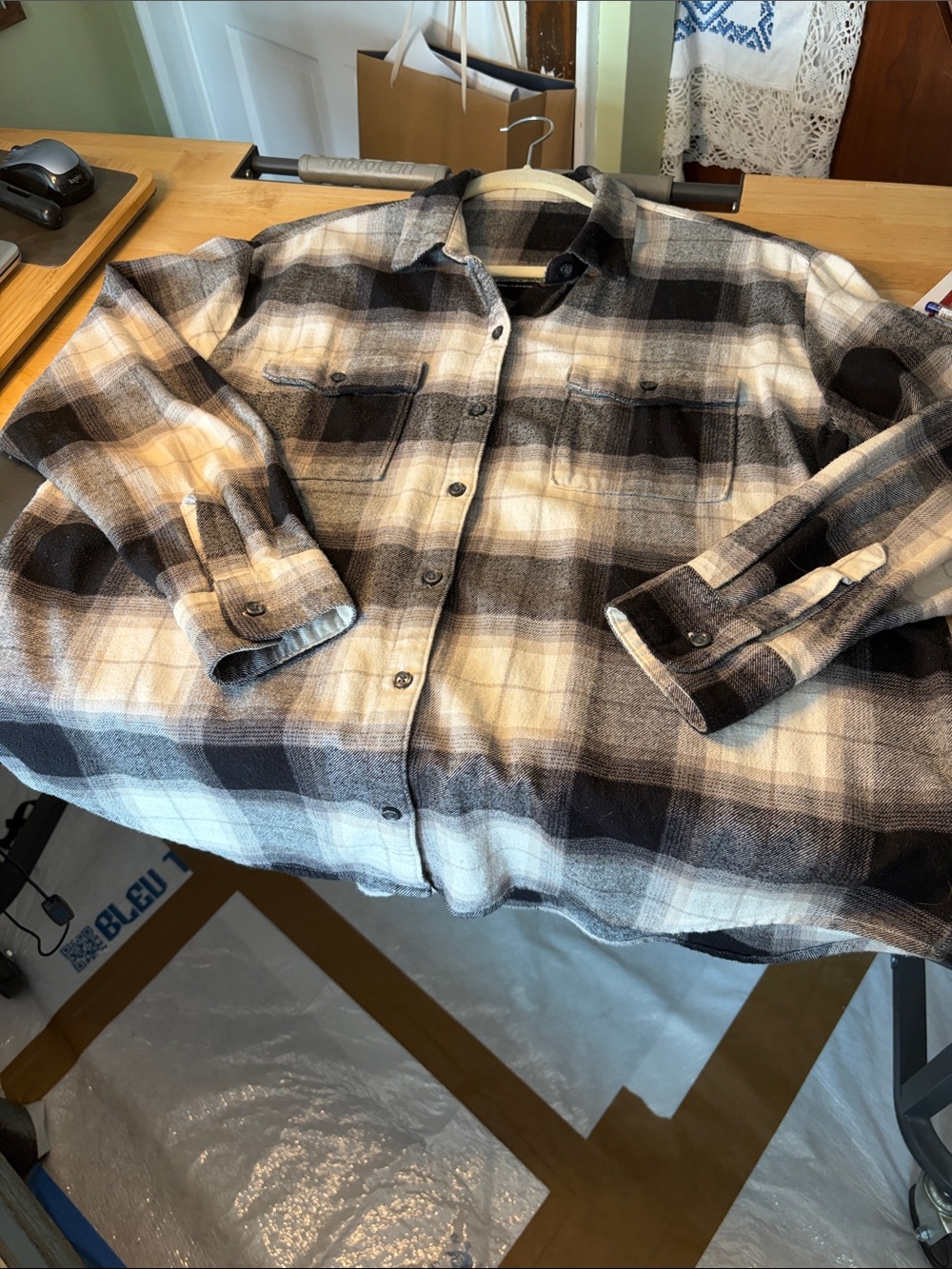 Old Navy Black Gray and White Plaid Button-Down Shirt